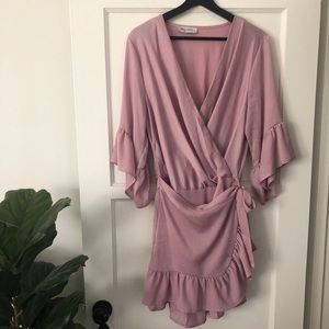 lavender ruffle wrap dress